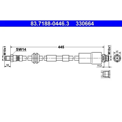 Imagen de ATE 83.7188 0446.3 Latiguillos de Freno 470 M10x1 FORD: MONDEO 3 Kombi, Stufenheck, 3, JAGUAR: X Type Familiar, Berlina