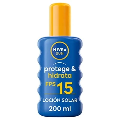 Imagen de NIVEA SUN Protege &amp; Hidrata Spray solar FP15 (1 x 200 ml), protector hidratante y resistente al agua con protección UVA/UVB, media