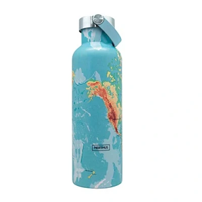 Imagen de Nerthus FIH 767 Botella Termo Tapón Asa Doble Pared para frios y Calientes diseño Mapamundi de Acero Inoxidable 750 ml, Libre BPA, 18/8, Multicolor