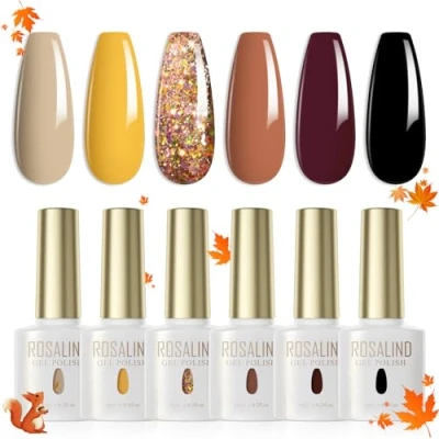 Imagen de ROSALIND Esmaltes Semipermanentes Marrón Amarillo Negro 6 Colores Kit Pintauñas Uñas de Gel UV LED en Nail Polish Esmalte