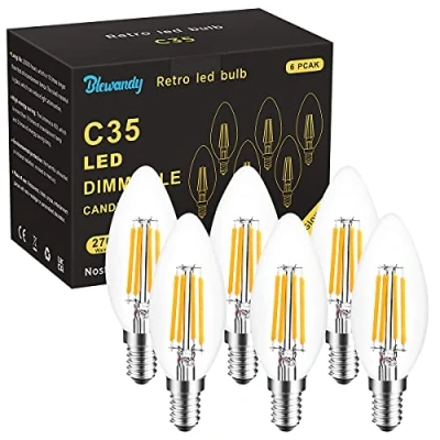 Imagen de Bombillas Vela Led E14 Regulable, Bombilla Filamento E14, 4W equivalente a 40W, Blanco Cálido 2700K 400 Lúmenes, Edison Vintage Regulables 6 unidades