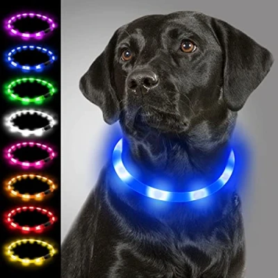 Imagen de Joytale Collar Luminoso Perro, para Mascotas LED Ajustables con Luz, Collares Recargable USB Perros Pequeños, Medianos y Grandes, Azul