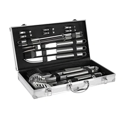 Imagen de Mastercook Kit de Accesorios Profesionales acero para Barbacoa con maletín, Juego BBQ Pinzas, Horquillas, espátula y cepillos, maletín Herramientas