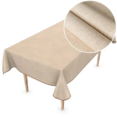 Imagen de ANRO Mantel de Hule Textil Lavable, Aspecto Lino, Color Beige, sostenible, 100 x 140 cm