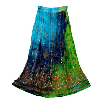 Imagen de Fashion of India Vestido largo bohemio para mujer, estilo gitano, hippie, bohemio, chic, Mezcla azul, verde y azul marino, Regular