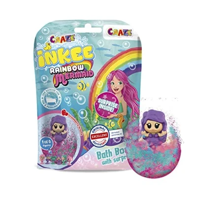 Imagen de CRAZE INKEE Bomba de baño para niños con figura ventosa Sorpresa Sirenas, Bombas aroma a fresas, Mezcla colores rosa y azul, incluye 80g, 1 6 diseños, Sin Gluten