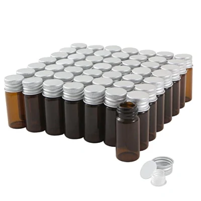 Imagen de Ámbar Viales de Vidrio 10 ml con Tapones Rosca y Tapas Interiores plástico, Vial Muestra Líquido Marrón Pequeño, a Prueba Fugas, 50 Unidades