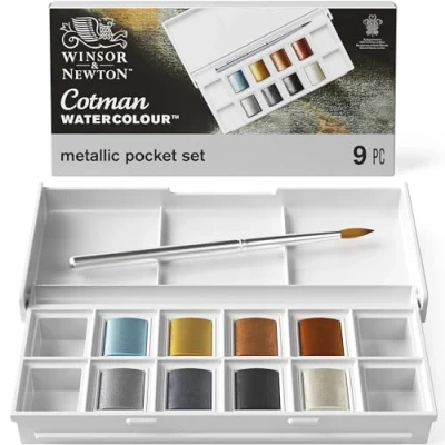 Imagen de Winsor &amp; Newton Acuarela Cotman Metallics Set de 8 medio godets con colores metálicos