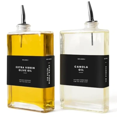 Imagen de Molimoli Botella dispensadora de aceite oliva para cocina, vertedor automático, dispensador botellas finas vidrio vinagrera oliva, juego 2, color negro