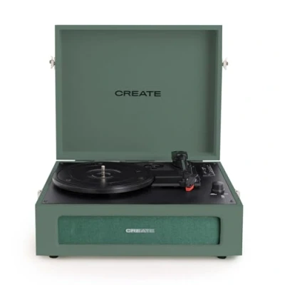 Imagen de CREATE/RECOR Player Retro/Tocadiscos Retro Verde Sage/con Bluetooth, USB, SD, MicroSD y Mp3
