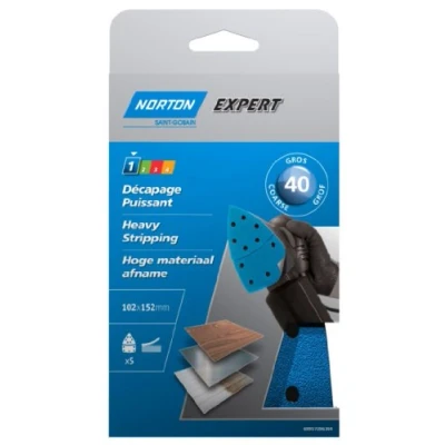 Imagen de Norton Expert Juego de 5 hojas lija perforadas (autoadhesivas, 102 x 152 mm, grano 40)