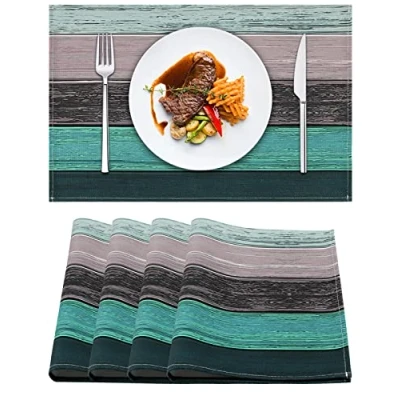 Imagen de Manteles Individuales de Mesa Elegantes Lino 32x45cm Juego 4 Resistentes al Calor Antideslizante Fácil Limpiar Impermeable Salvamanteles (Azulado)