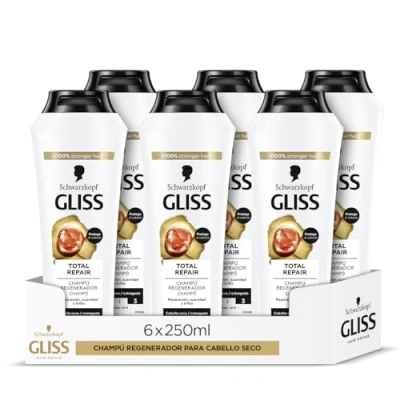 Imagen de Gliss Champú reparador para pelo seco Total Repair 6uds de 250ml (1.500ml) Gama reparación