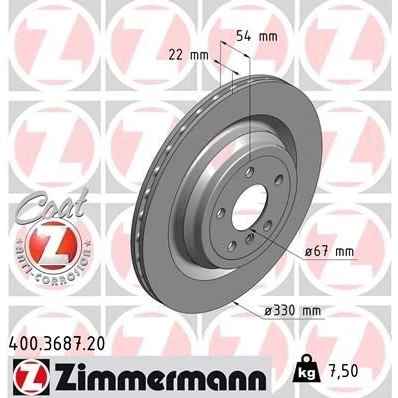 Imagen de ZIMMERMANN COAT Z 400.3687.20 Disco de freno 330 22 6/5 5 112 ventilación interna revestido altamente carbonizado MERCEDES BENZ: Clase ML, GLE SUV
