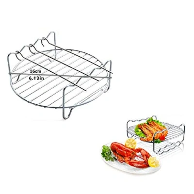 Imagen de AirFryer Estante de repuesto para freidora aire, accesorios y piezas doble capa con brochetas, soporte acero inoxidable, apto lavavajillas aire Philips (φ16 cm
