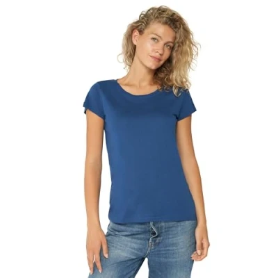 Imagen de DANISH ENDURANCE Camiseta de Algodón Orgánico para Mujer Manga Corta, Cuello Redondo o en V…, Azul Brillante, L