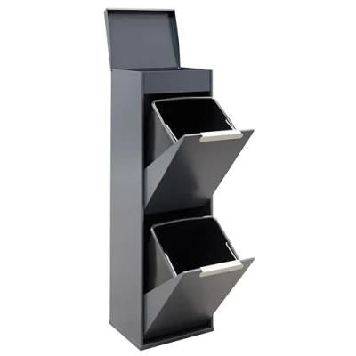 Imagen de Arregui Ecoclas Plus CR224 E Cubo de Basura y Reciclaje Acero 2 Compartimentos con Bandeja Superior 2x17L (34L) Cubos Cocina Contenedores para Casa antracita