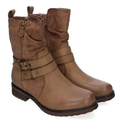 Imagen de shoes&amp;blues.es 85652 Botines para Mujer, Comodos y Elegantes, Diseno Moderno con Adornos Metalicos, Cierre Doble de Cremallera Correa Ajustable. Kaki Talla 39