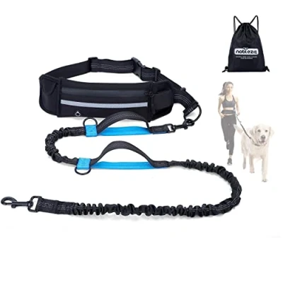 Imagen de Nobleza Correa Perro Manos Libres Elástica con Bolsillo, Retráctil para Perros Doble Cuerda Elástica, Cinturón Ajustable, Banda Reflectante