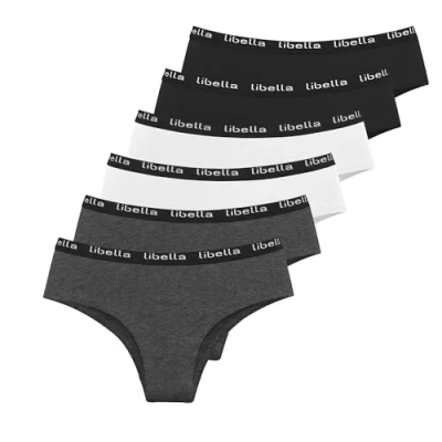Imagen de Libella Bragas Algodón para Mujer, Braguitas Deportivo Culottes Cintura Media, Ropa Interior Elástico Cómoda y Transpirable Pack de 6 3411 A S