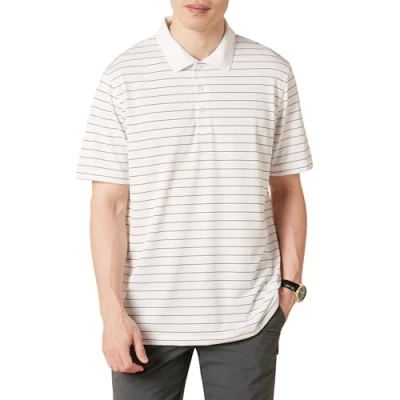 Imagen de Amazon Essentials Polo de Golf Secado Rápido Ajuste Normal Hombre, Negro Blanco Thin Stripe, XS