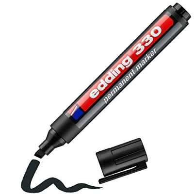 Imagen de edding 330 marcador permanente negro 1 rotulador punta biselada 5 mm resistente al agua, de secado rápido, rotuladores indelebles para cartón, plástico, vidrio, madera, metal
