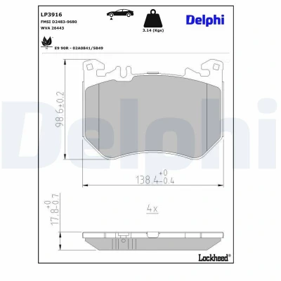 Imagen de DELPHI LP3916 Juego de pastillas freno preparado para indicador desgaste Chapa antichirridos sin accesorios MERCEDES BENZ: Clase C Sedán