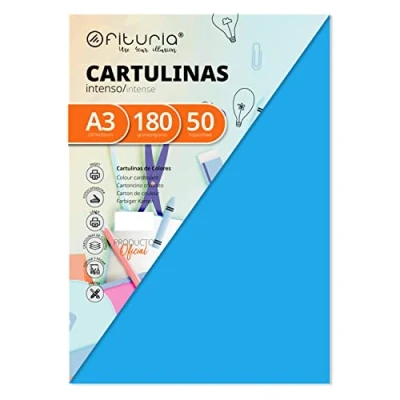 Imagen de Pack 50 Cartulinas Color Azul Medio Tamaño A3 180g