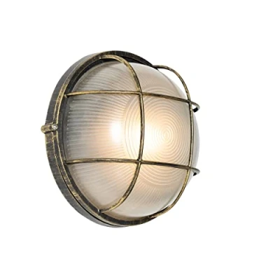 Imagen de Qazqa Aplique de exterior industrial oro envejecido IP44 Hanneke Aluminio/Vidrio Redonda Adecuado para LED Max. 1 x 40 Watt