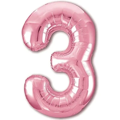 Imagen de Globo 3 Cumpleaños Número Rosa Gigante, XXL de 100cm. Decoración para Niña. Aire o Helio.
