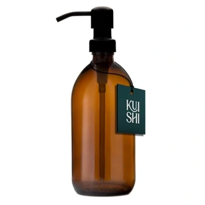 Imagen de Kuishi Botella de vidrio ámbar con bomba acero inoxidable [500 ml, negra], Botellas marrón recargables Ideal para lavado a mano, champú, acondicionador, gel ducha (sin BPA)
