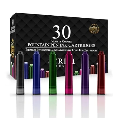 Imagen de SCRIVI PENS Recambios De Tinta Para Pluma Estilográfica 30 Cartuchos Surtidos Tamaño Estándar Internacional Aprox. 2.04&quot; Diámetro La Base 0.24 Pulgadas Desechable