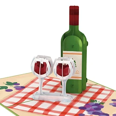 Imagen de papercrush® tarjeta de cumpleaños 3D con botella vino y copa para mujeres hombres, divertida felicitación amantes del vino, cupón degustación