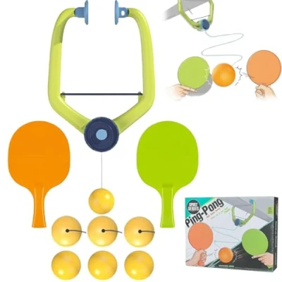 Imagen de Door Ping Pong Game, Doorway Pong, Jam Indoor and Outdoor Adjustable Hanging Table Tennis Trainer Portable Set with 2 Racket 6 Balls Exerciser Active for Ages 6+ (Set A)