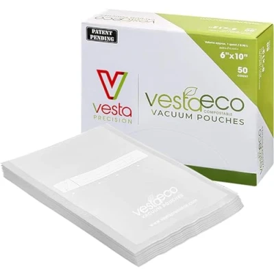 Imagen de VestaEco Bolsas Vacio Alimentos, Bolsa Gofrada Envasado al para Todo tipo de Envasadoras Biodegradable, Sous Vide, Libre BPA y Ftalatos, 15 x 25 cm, 50 unidades Transparente