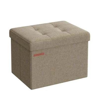 Imagen de SONGMICS Puff Almacenaje, Baúl de Almacenaje Plegable, 31 x 41 cm, Taburete Reposapiés, Banco con Almacenamiento, Soporta hasta 130 kg, para Sala Estar, Dormitotio, Topo Claro LSF102K01
