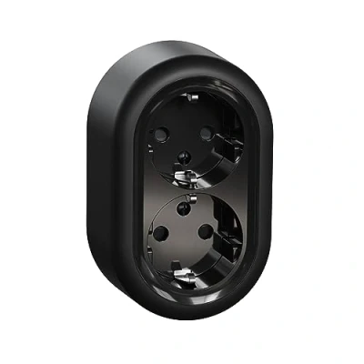 Imagen de Schneider Electric ELSO WDE015996 Enchufe de pared (2 enchufes, con protección contacto, superficie húmeda, color negro, redondo, Renova, 16 A 250 V CA)