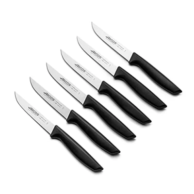 Imagen de Arcos Juego Cuchillos Acero Inoxidable Nitrum y Hoja 202 mm. Cuchillo profesional pelar frutas verduras. Mango ergonómico polioximetileno 110 Serie Universal. Color negro.