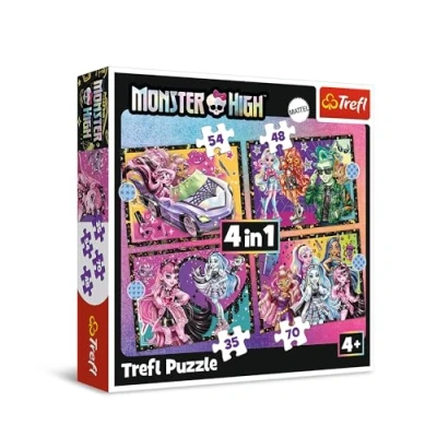 Imagen de Trefl, día emocionante en Monster High Puzle 4en1, 4 Rompecabezas, de 35 a 70 Piezas Distintos Grados dificultad, para niños Partir años, Multicolor (34655)