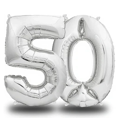 Imagen de envami® Globo Número Plata 100 cm Gigante Vuela con Helio Cumpleaños Decoración de (50 Solo)