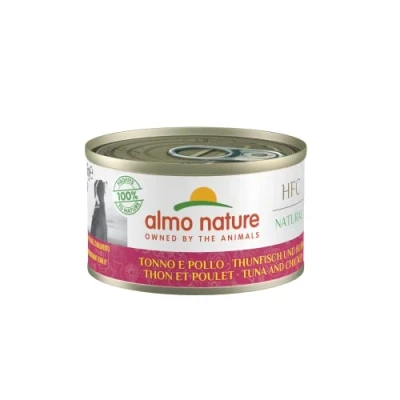 Imagen de almo nature Comida Húmeda para Perros Natural de Pollo y Atún (24 latas x 95 g). Alimento Monoproteíco Enlatado HFC Cuisine. Snack Complementario sin Gluten.