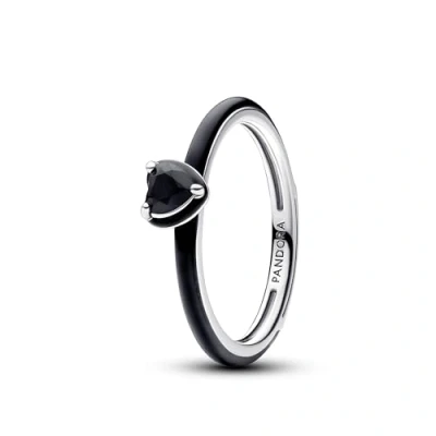 Imagen de PANDORA ME Anillo con corazón en plata de ley cristal negro y esmalte negro, talla 58