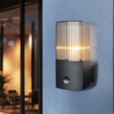 Imagen de Miratic Luminaria de Fachada Negra IP54 Aplique Pared Exterior Lampara Moderno Ideal para Jardín Terraza y Balcón (con sensor movimiento)