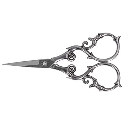 Imagen de Pssopp Tijeras de Coser Estilo Europeo Vintage, Flor Ciruelo, Acero Inoxidable Bordadas para Trabajos artesanía a Medida(Plata)