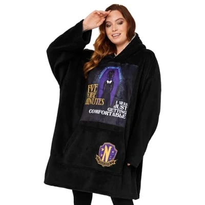 Imagen de Wednesday Miercoles Addams Sudadera con Capucha de Forro Polar Mujer Talla única, Manta, Ropa Mujer, Regalo Navidad (Negro/Morado)