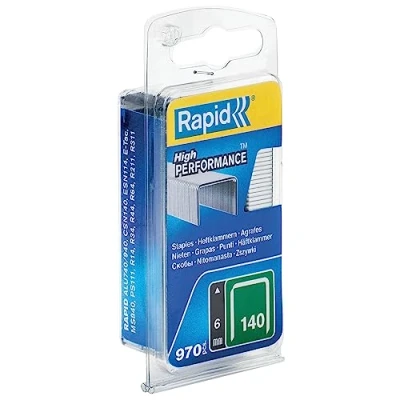 Imagen de Rapid Caja Estrecha de Grapas Corona Plana para Plástico, Cartón y Alfombras N.º140 Acero Galvanizado, 6 mm 970