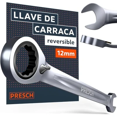 Imagen de PRESCH Llave carraca reversible 12mm Ángulo de retorno mínimo (4, 90 dientes) Inclinación 15 para espacios reducidos duradera fresada con precisión