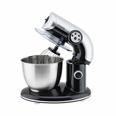 Imagen de H.Koenig KM80 Batidora Amasadora Profesional, Potencia 1000 W, Capacidad 5.5 L, 4 Velocidades, hasta 2 Kg de Masa, Brazo con Cabeza Reclinable y Móvil, Acero Inoxidable, 80 dB, Color Negro