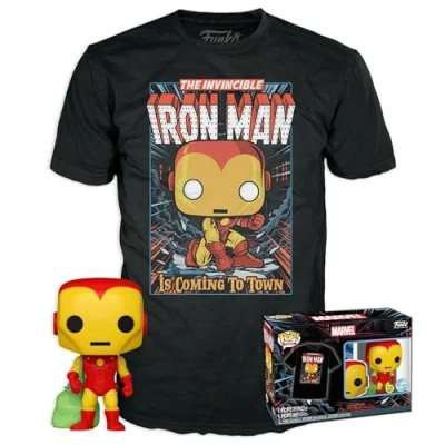 Imagen de Funko Pop! &amp; tee: Marvel Holiday Iron Man Brilla en la Oscuridad Medium Camiseta, Franela Ropa con Figura de Vinilo Coleccionable Idea Regalo Juguetes y Camiseta Manga Corta