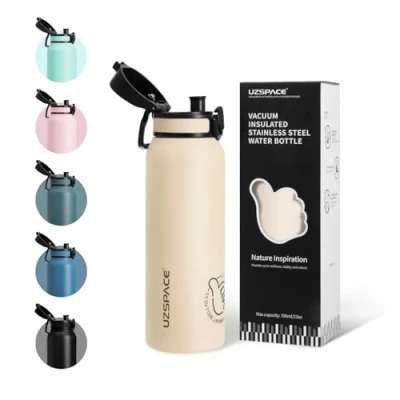 Imagen de UZSPACE botella para niños de acero inoxidable, 700 ml, termo doble pared con tapa, cierre un clic, a prueba fugas, agua metal niñas y niños, universidad, escuela,